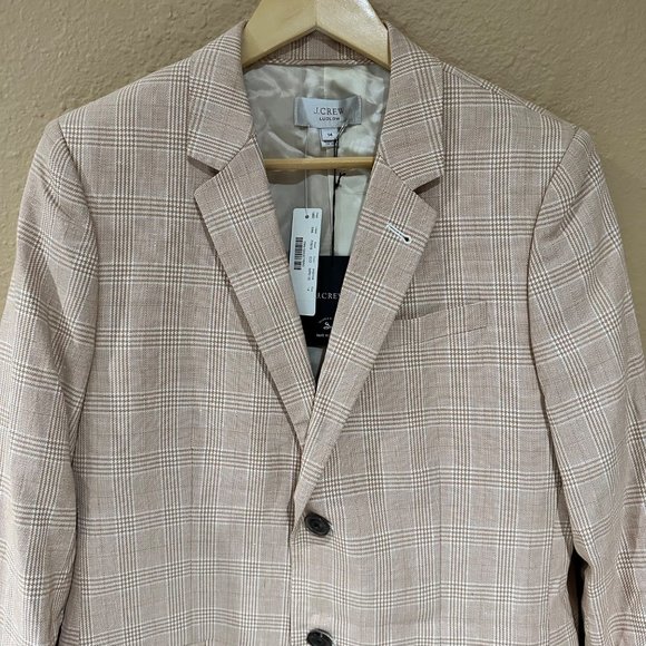 RARE NWT J.Crew Ludlow Tan Plaid Blazer Size Women Size 14 Linen Checkered Coat - Picture 3 of 14